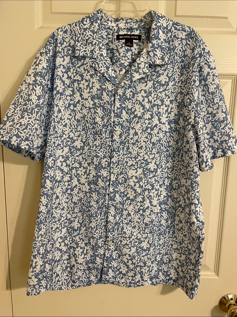 Michael Kors Blue and White Floral Short-Sleeve Button-Down Shirt
